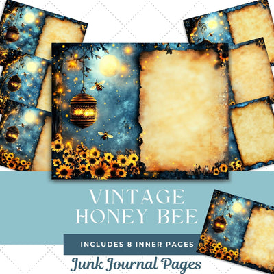 Vintage Honey Bee Junk Journal Paper | Printable Junk Journal Pages SVG Paige Cole Studio 