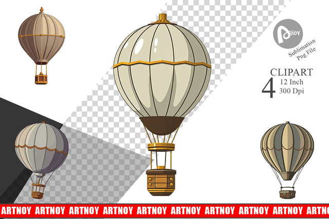 Vintage Hot Air Balloon Clipart Sublimation artnoy 