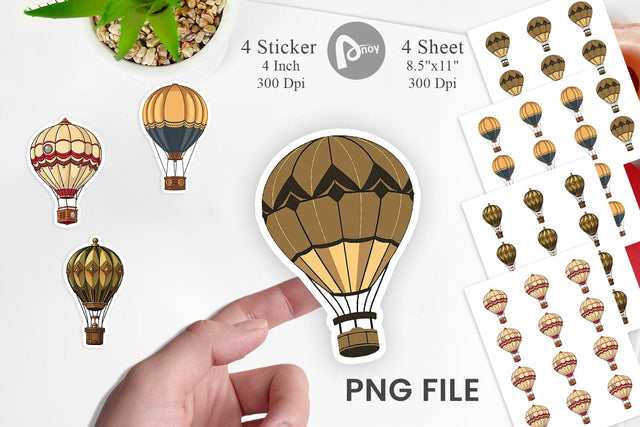 Vintage Hot Air Balloon Sticker Sublimation artnoy 