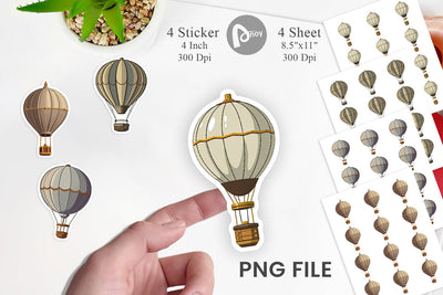 Vintage Hot Air Balloon Sticker Sublimation artnoy 