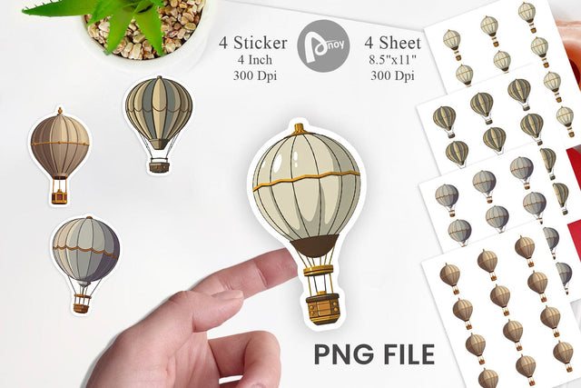 Vintage Hot Air Balloon Sticker Sublimation artnoy 