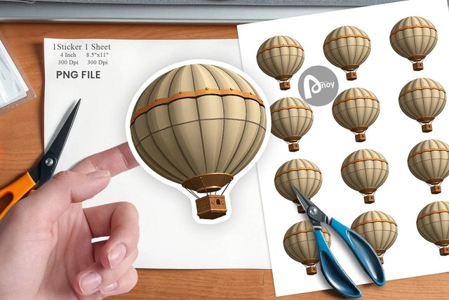 Vintage Hot Air Balloon Sticker Sublimation artnoy 