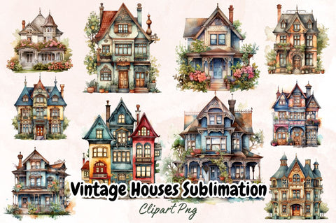 Vintage Houses Sublimation Bundle Sublimation Designangry 