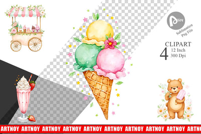 Vintage Ice Cream Summer Clipart Sublimation artnoy 