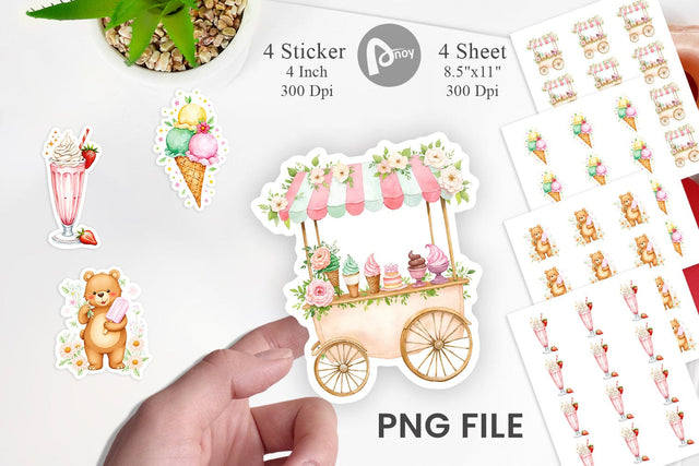 Vintage Ice Cream Summer Sticker Sublimation artnoy 