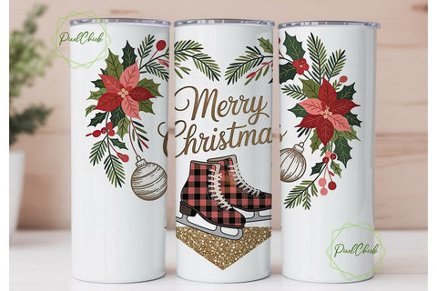Vintage Ice Skates Christmas Tumbler Sublimation PixelChick 