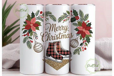 Vintage Ice Skates Christmas Tumbler Sublimation PixelChick 