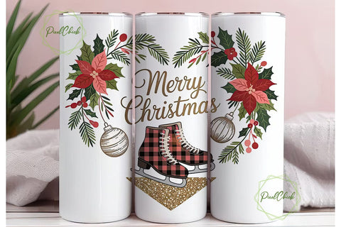 Vintage Ice Skates Christmas Tumbler Sublimation PixelChick 