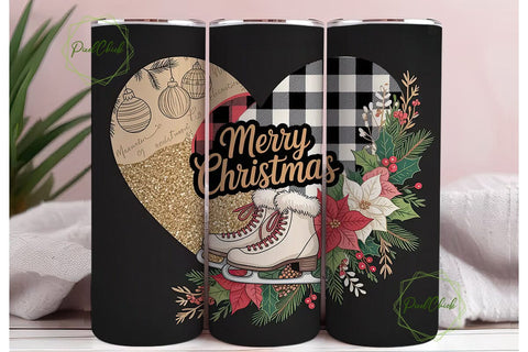 Vintage Ice Skates Christmas Tumbler Sublimation PixelChick 
