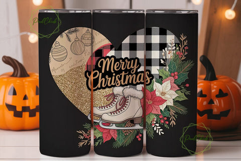 Vintage Ice Skates Christmas Tumbler Sublimation PixelChick 