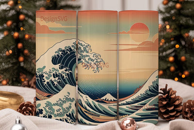 Vintage Japanese Wave 20oz Tumbler Wrap Sublimation DesignSVG 
