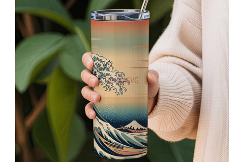 Vintage Japanese Wave 20oz Tumbler Wrap Sublimation DesignSVG 