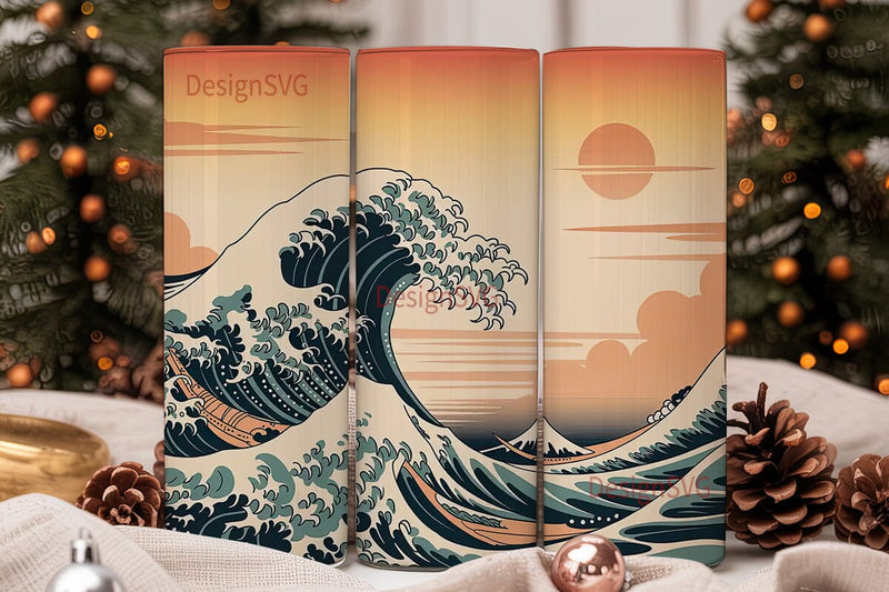 Vintage Japanese Wave 20oz Tumbler Wrap Sublimation DesignSVG 