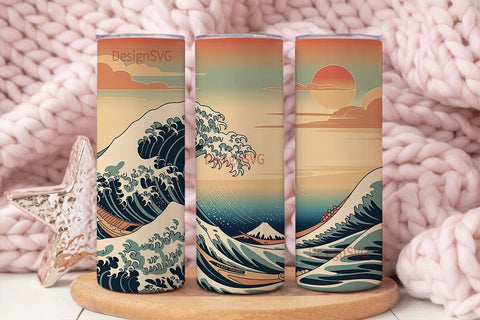 Vintage Japanese Wave 20oz Tumbler Wrap Sublimation DesignSVG 