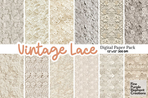 Vintage Lace Digital Paper | Shabby Chic Wedding Digital Pattern Fine Purple Elephant Creations 