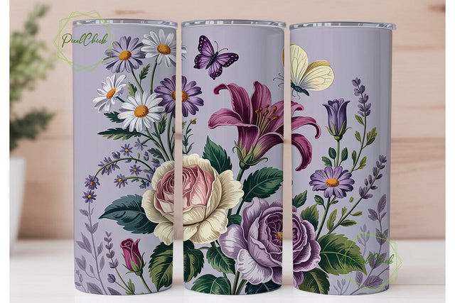 Vintage Lavender Floral 20oz Tumbler Sublimation PixelChick 