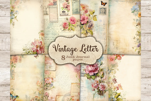 Vintage Letter Junk Journal Pages | Flower Collage Sheet SVG GlamArtZhanna 