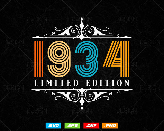 Vintage Limited Edition 1934 Birthday Svg Png, Retro Style 90th Happy Birthday Gifts T shirt Design, Birthday Woman Svg, Aged To Perfection SVG DesignDestine 