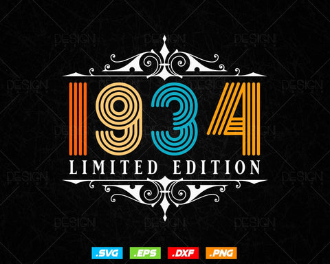 Vintage Limited Edition 1934 Birthday Svg Png, Retro Style 90th Happy Birthday Gifts T shirt Design, Birthday Woman Svg, Aged To Perfection SVG DesignDestine 