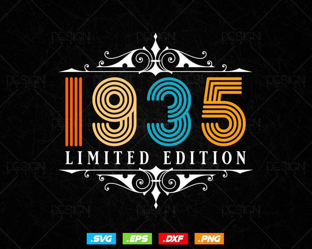 Vintage Limited Edition 1935 Birthday Svg Png, Retro Style 89th Happy Birthday Gifts T shirt Design, Birthday Woman Svg, Aged To Perfection SVG DesignDestine 