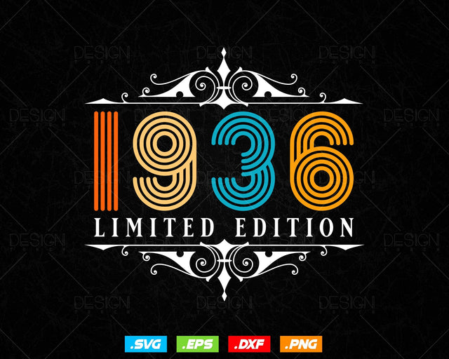 Vintage Limited Edition 1936 Birthday Svg Png, Retro Style 88th Happy Birthday Gifts T shirt Design, Birthday Woman Svg, Aged To Perfection SVG DesignDestine 