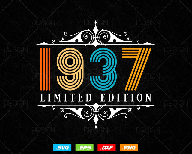 Vintage Limited Edition 1937 Birthday Svg Png, Retro Style 87th Happy Birthday Gifts T shirt Design, Birthday Woman Svg, Aged To Perfection SVG DesignDestine 