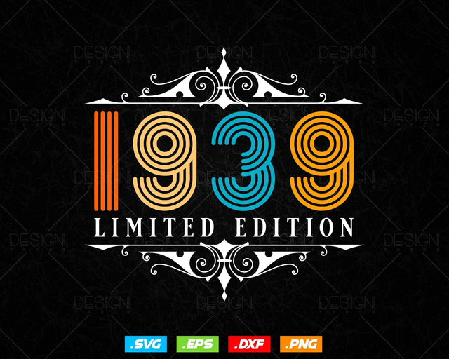 Vintage Limited Edition 1939 Birthday Svg Png, Retro Style 85th Happy Birthday Gifts T shirt Design, Birthday Woman Svg, Aged To Perfection SVG DesignDestine 