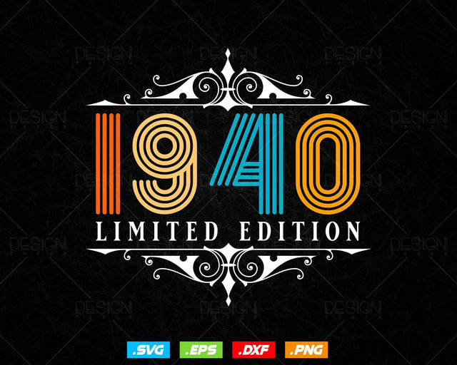 Vintage Limited Edition 1940 Birthday Svg Png, Retro Style 84th Happy Birthday Gifts T shirt Design, Birthday Woman Svg, Aged To Perfection SVG DesignDestine 