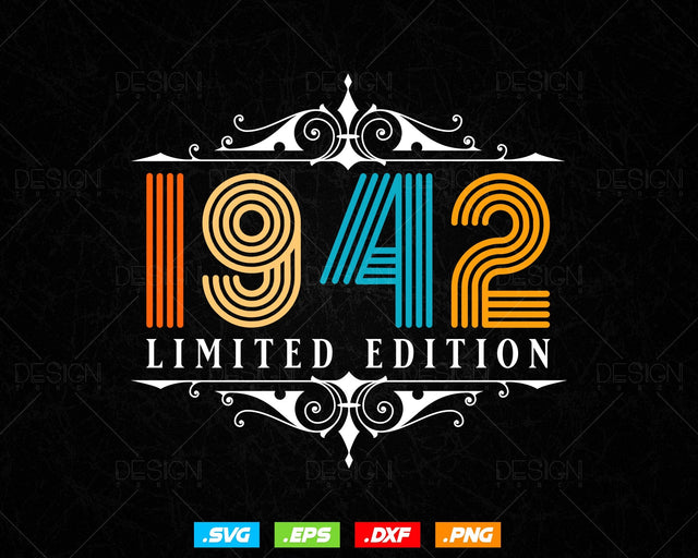 Vintage Limited Edition 1942 Birthday Svg Png, Retro Style 82th Happy Birthday Gifts T shirt Design, Birthday Woman Svg, Aged To Perfection SVG DesignDestine 