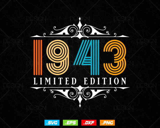 Vintage Limited Edition 1943 Birthday Svg Png, Retro Style 81th Happy Birthday Gifts T shirt Design, Birthday Woman Svg, Aged To Perfection SVG DesignDestine 