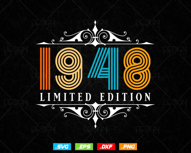 Vintage Limited Edition 1948 Birthday Svg Png, Retro Style 76th Happy Birthday Gifts T shirt Design, Birthday Woman Svg, Aged To Perfection SVG DesignDestine 