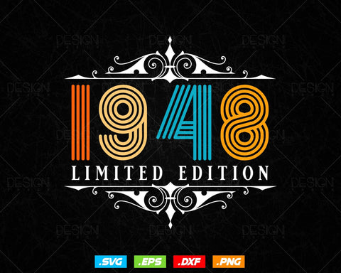 Vintage Limited Edition 1948 Birthday Svg Png, Retro Style 76th Happy Birthday Gifts T shirt Design, Birthday Woman Svg, Aged To Perfection SVG DesignDestine 