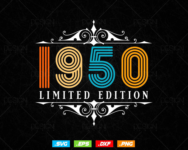 Vintage Limited Edition 1950 Birthday Svg Png, Retro Style 74th Happy Birthday Gifts T shirt Design, Birthday Woman Svg, Aged To Perfection SVG DesignDestine 
