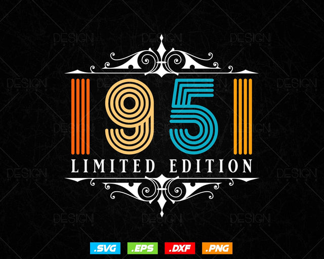 Vintage Limited Edition 1951 Birthday Svg Png, Retro Style 73th Happy Birthday Gifts T shirt Design, Birthday Woman Svg, Aged To Perfection SVG DesignDestine 