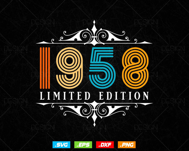 Vintage Limited Edition 1958 Birthday Svg Png, Retro Style 66th Happy Birthday Gifts T shirt Design, Birthday Woman Svg, Aged To Perfection SVG DesignDestine 