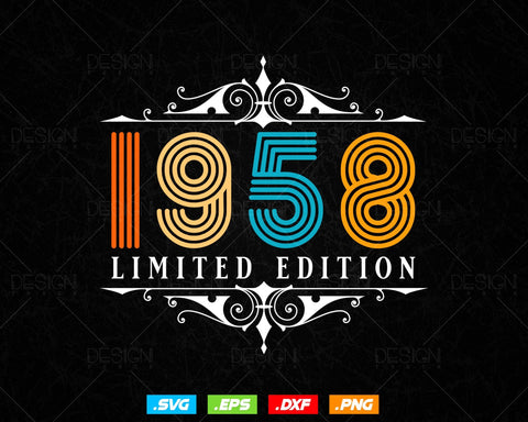Vintage Limited Edition 1958 Birthday Svg Png, Retro Style 66th Happy Birthday Gifts T shirt Design, Birthday Woman Svg, Aged To Perfection SVG DesignDestine 