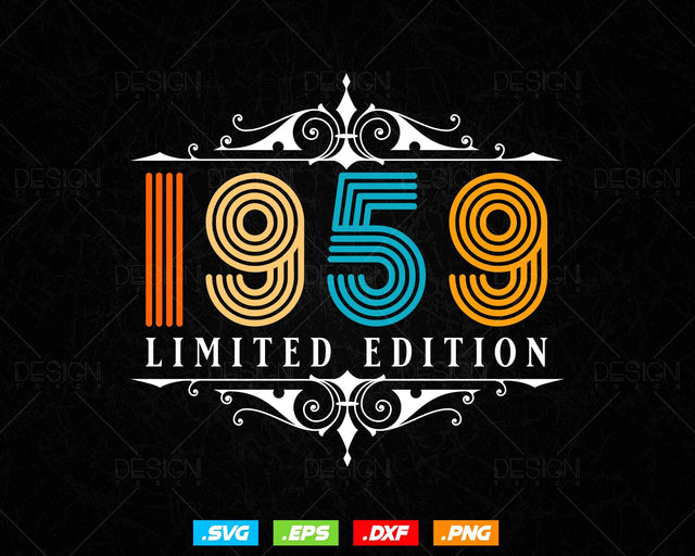 Vintage Limited Edition 1959 Birthday Svg Png, Retro Style 65th Happy Birthday Gifts T shirt Design, Birthday Woman Svg, Aged To Perfection SVG DesignDestine 