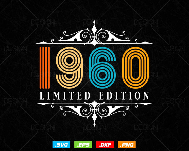 Vintage Limited Edition 1960 Birthday Svg Png, Retro Style 64th Happy Birthday Gifts T shirt Design, Birthday Woman Svg, Aged To Perfection SVG DesignDestine 