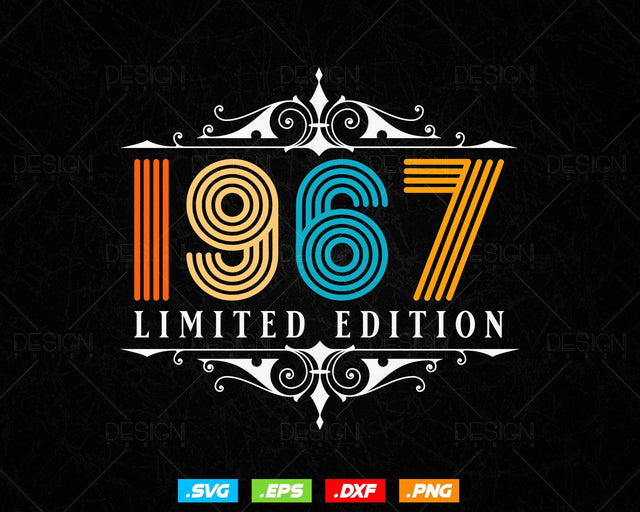 Vintage Limited Edition 1967 Birthday Svg Png, Retro Style 67th Happy Birthday Gifts T shirt Design, Birthday Woman Svg, Aged To Perfection SVG DesignDestine 