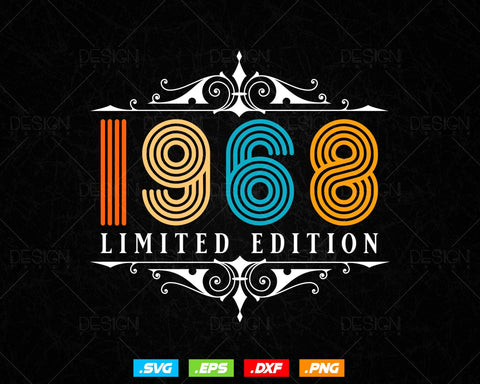 Vintage Limited Edition 1968 Birthday Svg Png, Retro Style 56th Happy Birthday Gifts T shirt Design, Birthday Woman Svg, Aged To Perfection SVG DesignDestine 