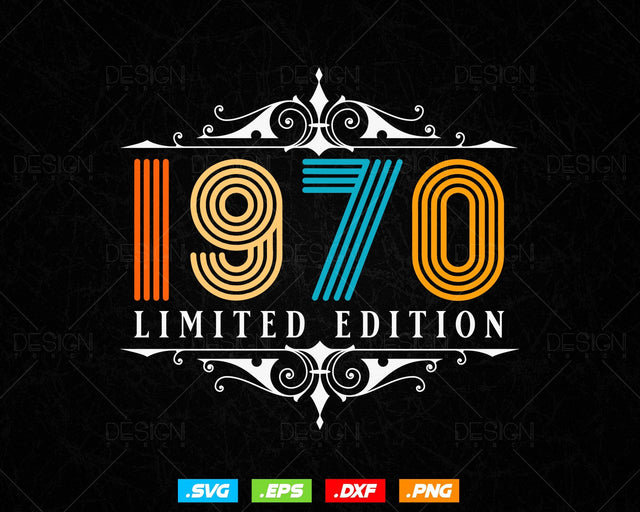 Vintage Limited Edition 1970 Birthday Svg Png, Retro Style 54th Happy Birthday Gifts T shirt Design, Birthday Woman Svg, Aged To Perfection SVG DesignDestine 