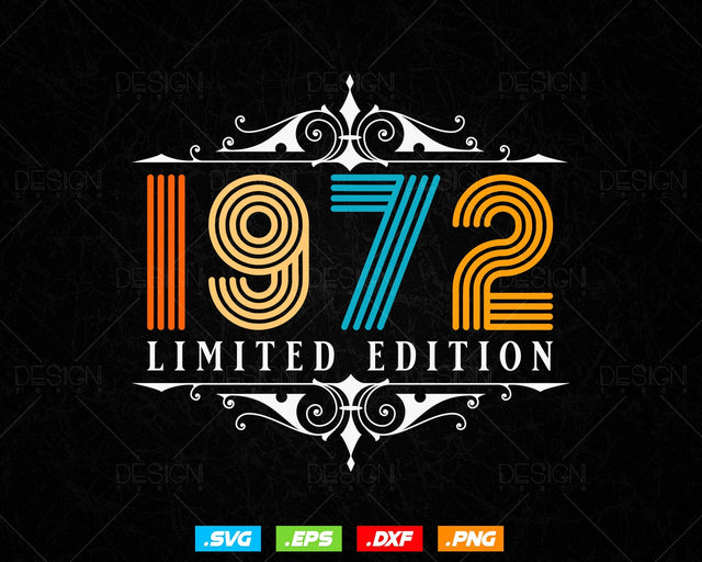 Vintage Limited Edition 1972 Birthday Svg Png, Retro Style 52th Happy Birthday Gifts T shirt Design, Birthday Woman Svg, Aged To Perfection SVG DesignDestine 