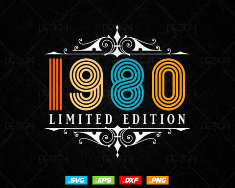 Vintage Limited Edition 1980 Birthday Svg Png, Retro Style 44th Happy Birthday Gifts T shirt Design, Birthday Woman Svg, Aged To Perfection SVG DesignDestine 