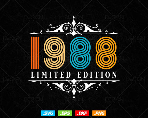 Vintage Limited Edition 1988 Birthday Svg Png, Retro Style 36th Happy Birthday Gifts T shirt Design, Birthday Woman Svg, Aged To Perfection SVG DesignDestine 