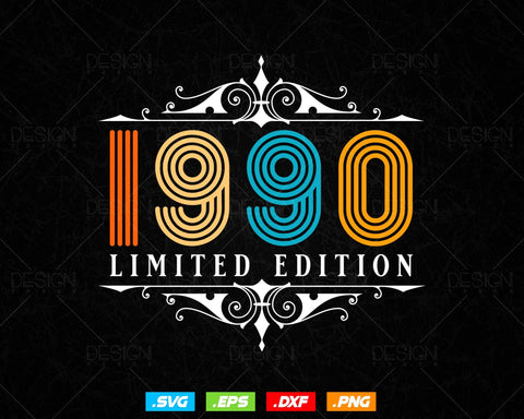 Vintage Limited Edition 1990 Birthday Svg Png, Retro Style 34th Happy Birthday Gifts T shirt Design, Birthday Woman Svg, Aged To Perfection SVG DesignDestine 