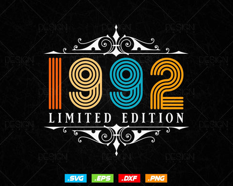 Vintage Limited Edition 1992 Birthday Svg Png, Retro Style 32th Happy Birthday Gifts T shirt Design, Birthday Woman Svg, Aged To Perfection SVG DesignDestine 