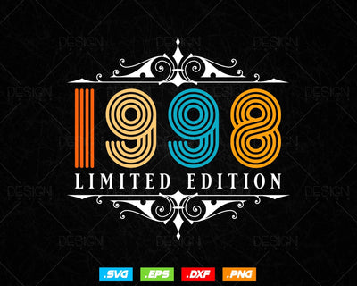 Vintage Limited Edition 1998 Birthday Svg Png, Retro Style 26th Happy Birthday Gifts T shirt Design, Birthday Woman Svg, Aged To Perfection SVG DesignDestine 