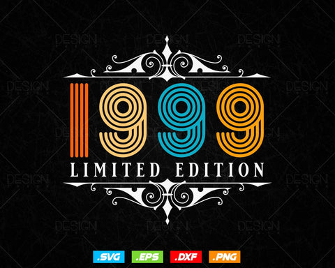 Vintage Limited Edition 1999 Birthday Svg Png, Retro Style 25th Happy Birthday Gifts T shirt Design, Birthday Girl Svg, Aged To Perfection SVG DesignDestine 