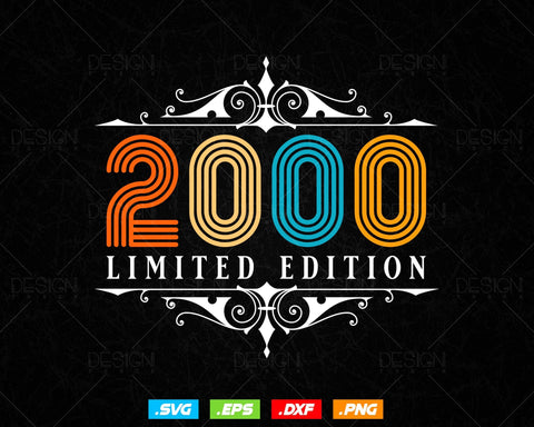 Vintage Limited Edition 2000 Birthday Svg Png, Retro Style 24th Happy Birthday Gifts T shirt Design, Birthday Girl Svg, Aged To Perfection SVG DesignDestine 