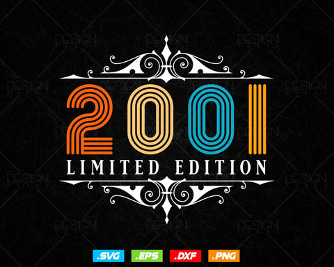 Vintage Limited Edition 2001 Birthday Svg Png, Retro Style 23th Happy Birthday Gifts T shirt Design, Birthday Girl Svg, Aged To Perfection SVG DesignDestine 